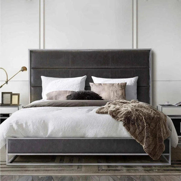 Empire Weathered Grey Leather Bed Frame-Beds-Diamond Sofa-LOOMLAN