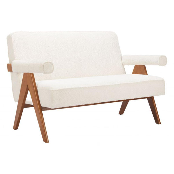 Encanto Ivory Textured Fabric Loveseat