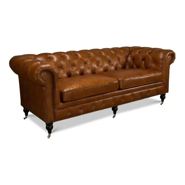 English Chesterfield Club Sofa Cuba Brown - LOOMLAN - Sarreid - Sofas & Loveseats