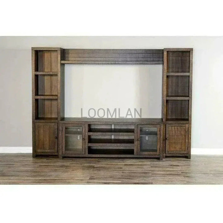 Entertainment Wall Unit For TV Up to 72" With Bookcase-Entertainment Wall Unit-Sunny D-LOOMLAN