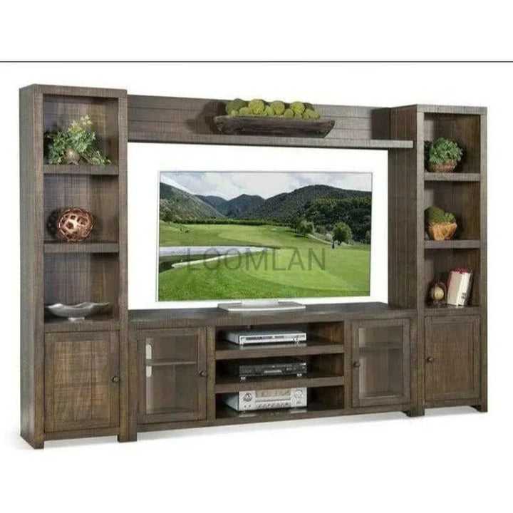 Entertainment Wall Unit For TV Up to 72" With Bookcase-Entertainment Wall Unit-Sunny D-LOOMLAN