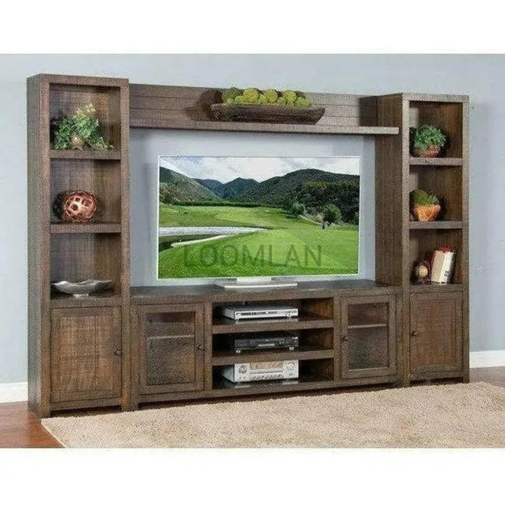 Entertainment Wall Unit For TV Up to 72" With Bookcase-Entertainment Wall Unit-Sunny D-LOOMLAN