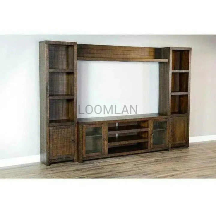 Entertainment Wall Unit For TV Up to 72" With Bookcase-Entertainment Wall Unit-Sunny D-LOOMLAN