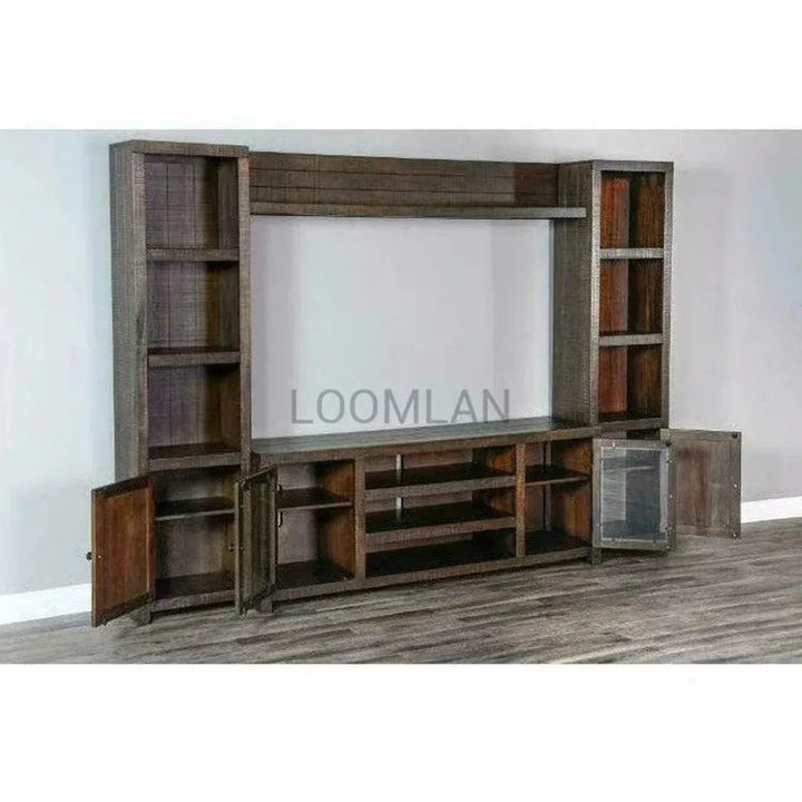 Entertainment Wall Unit For TV Up to 72" With Bookcase-Entertainment Wall Unit-Sunny D-LOOMLAN