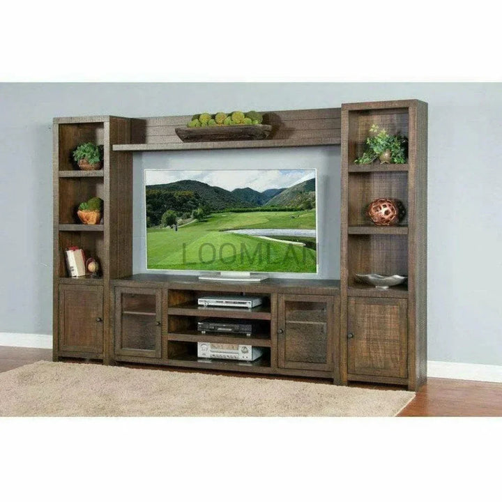 Entertainment Wall Unit For TV Up to 72" With Bookcase-Entertainment Wall Unit-Sunny D-LOOMLAN
