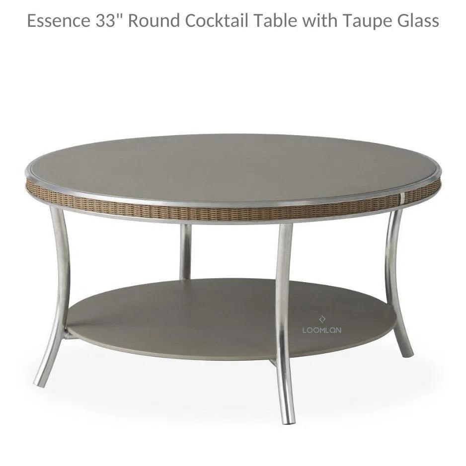 Essence 33" Round Cocktail Table Taupe Glass