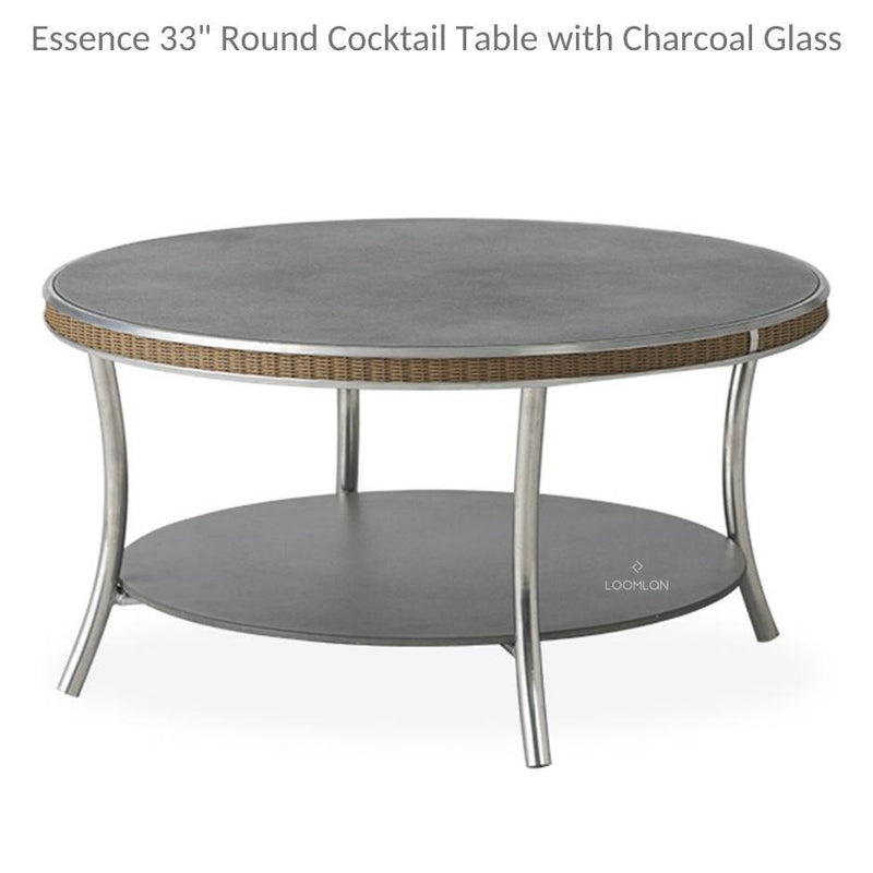 Essence 33" Round Cocktail Table with Charcoal Glass Outdoor Coffee Tables LOOMLAN By Lloyd Flanders