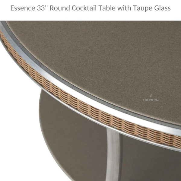 Essence 33" Round Cocktail Table with Taupe Glass Outdoor Coffee Tables LOOMLAN By Lloyd Flanders