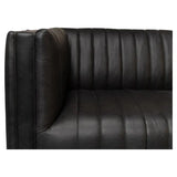 Everett Sofa Modern Channel Tufted Black Leather Couch Sofas & Loveseats LOOMLAN By Sarreid