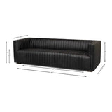 Everett Sofa Modern Channel Tufted Black Leather Couch Sofas & Loveseats LOOMLAN By Sarreid