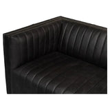 Everett Sofa Modern Channel Tufted Black Leather Couch Sofas & Loveseats LOOMLAN By Sarreid