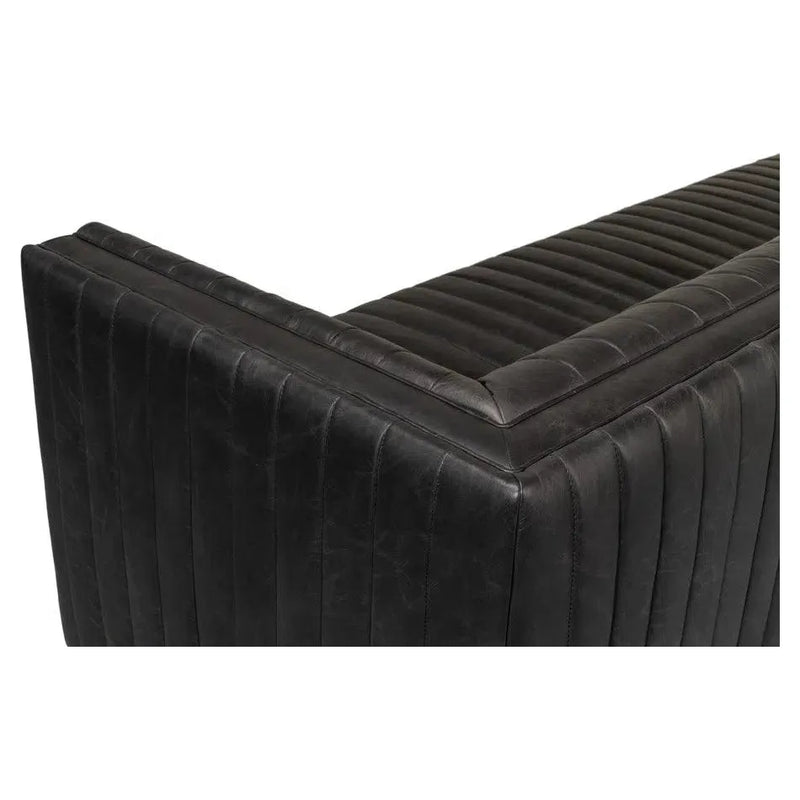 Everett Sofa Modern Channel Tufted Black Leather Couch Sofas & Loveseats LOOMLAN By Sarreid