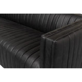 Everett Sofa Modern Channel Tufted Black Leather Couch Sofas & Loveseats LOOMLAN By Sarreid