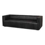 Everett Sofa Modern Channel Tufted Black Leather Couch Sofas & Loveseats LOOMLAN By Sarreid