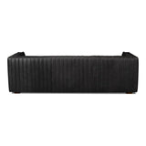 Everett Sofa Modern Channel Tufted Black Leather Couch Sofas & Loveseats LOOMLAN By Sarreid