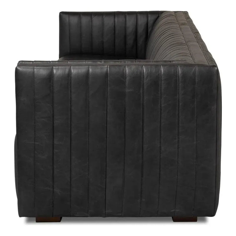 Everett Sofa Modern Channel Tufted Black Leather Couch Sofas & Loveseats LOOMLAN By Sarreid