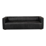 Everett Sofa Modern Channel Tufted Black Leather Couch Sofas & Loveseats LOOMLAN By Sarreid