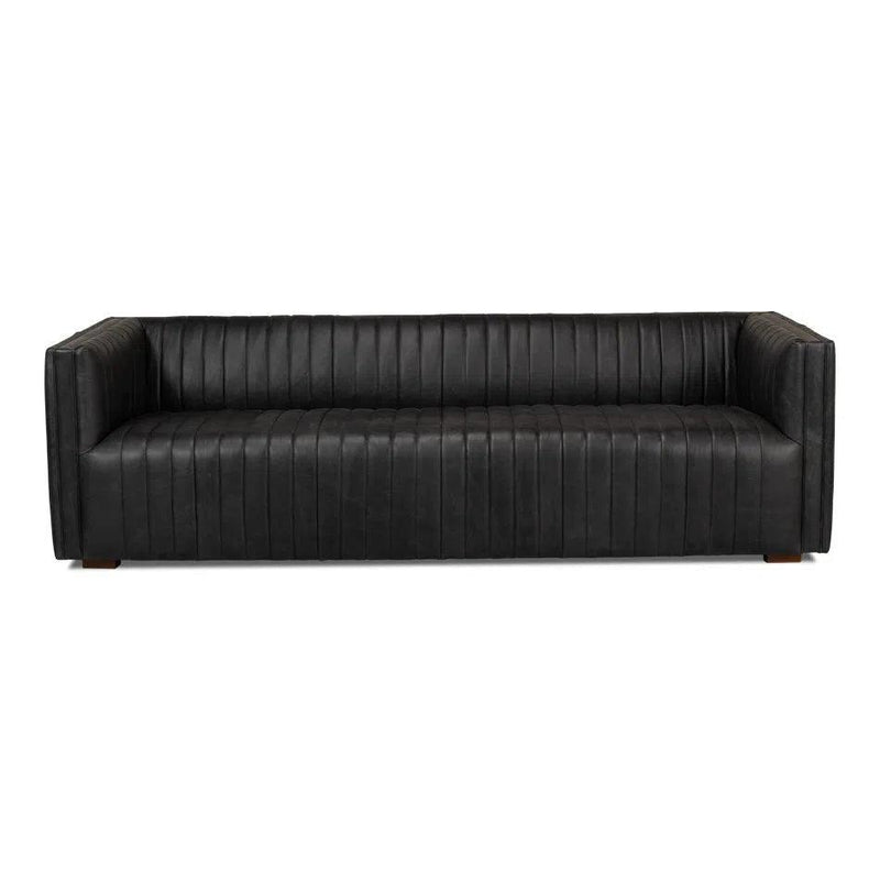 Everett Sofa Modern Channel Tufted Black Leather Couch Sofas & Loveseats LOOMLAN By Sarreid