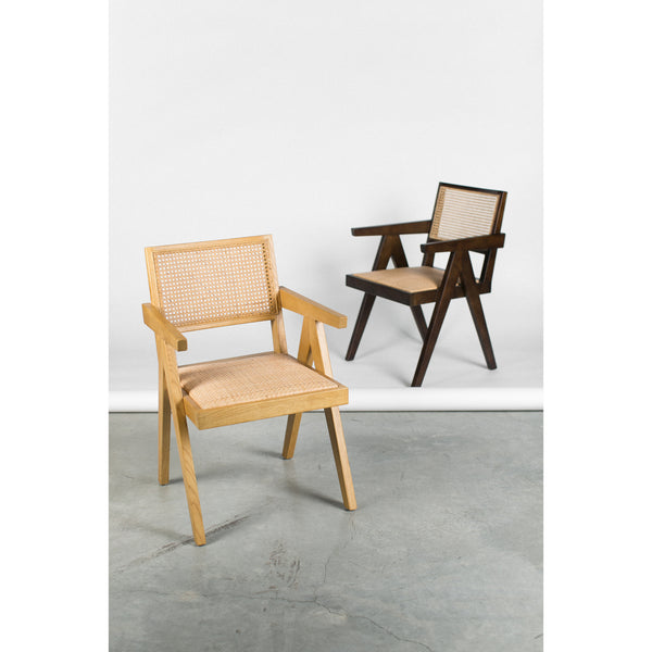 Takashi Natural Solid Elm Wood and Rattan Dining Arm Chair - Set Of Two