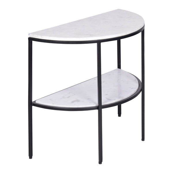 Lazlo Iron and Marble White Geometric Side Table