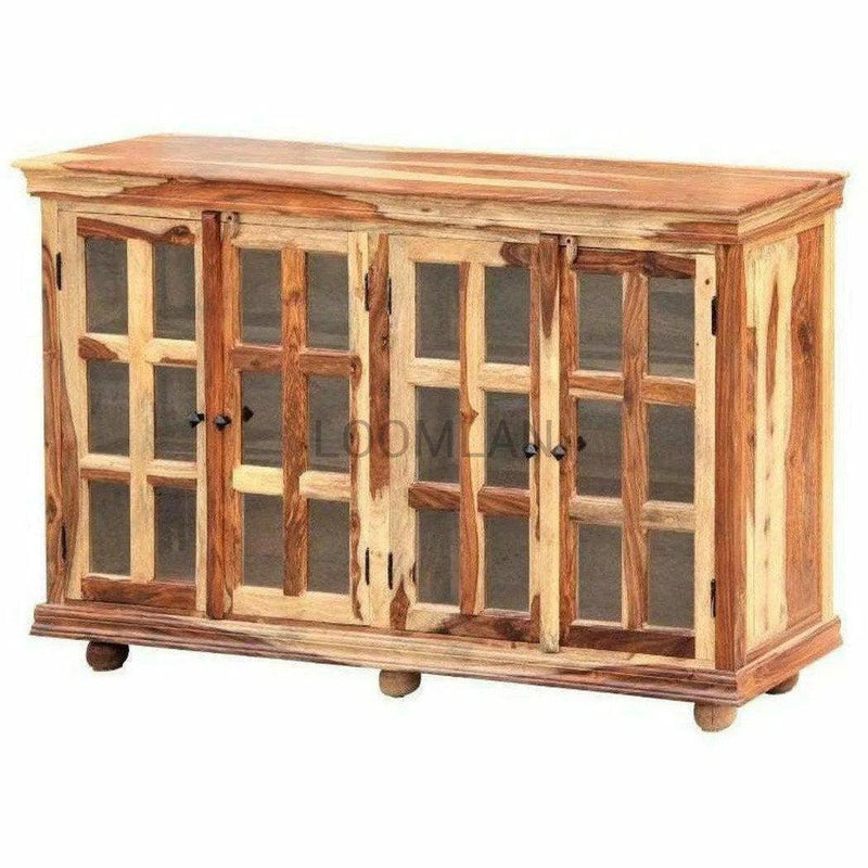 Farmhouse Glass Doors Wooden Cabinet