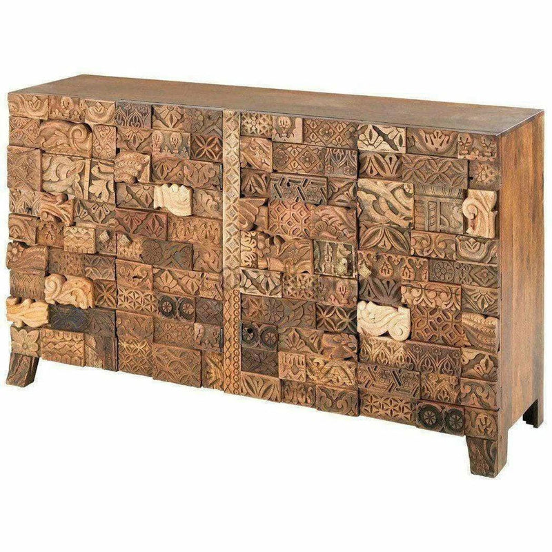 Farmhouse Wood Blocks 4 Door Sideboard