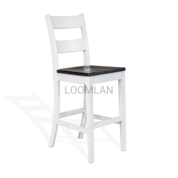 Farmhouse Wooden Seat Off-White Ladderback Bar Stool Bar Stools LOOMLAN By Sunny D