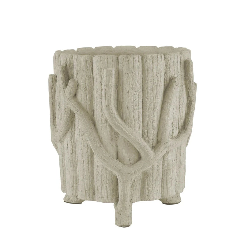 Faux Bois Rustic Outdoor Concrete Planter-Outdoor Accessories-Currey & Co-Cylindrical-LOOMLAN