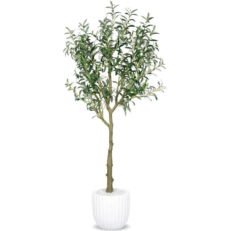 Faux Botanical Indoor Olive Tree Planter-Artificial Trees-Le Present-White-LOOMLAN