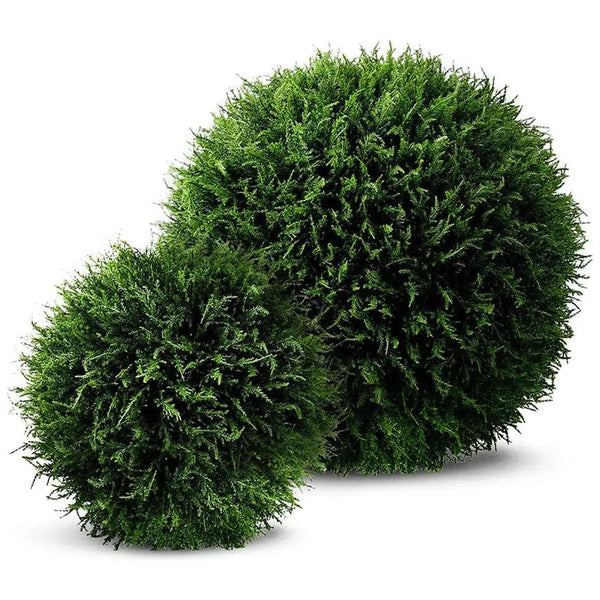 Le Present-Faux Botanical Outdoor Green Cedar Ball-Faux Plants Accessories-17" H-LOOMLAN