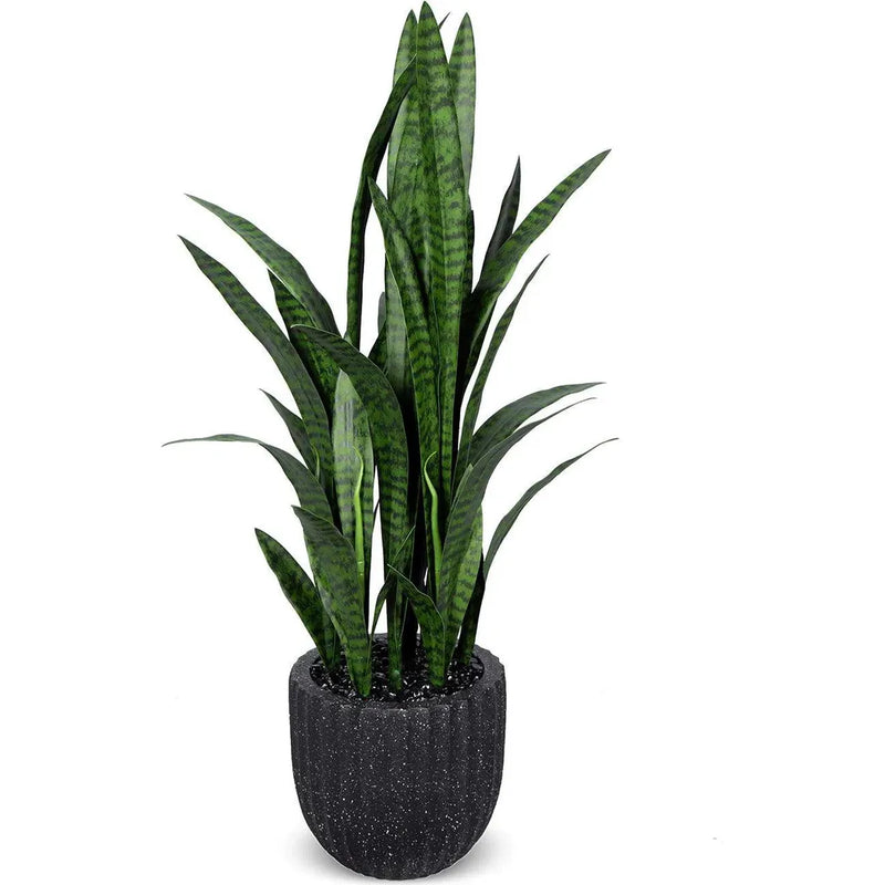 Le Present-Faux Botanical Outdoor Sanseveria Planter-Potted Plants-Black-LOOMLAN