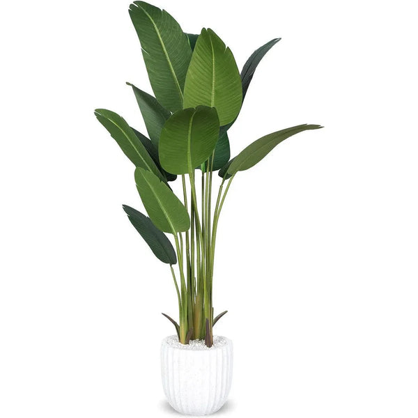 Le Present-Faux Indoor Traveler's Palm Planter-Potted Plants-White-LOOMLAN