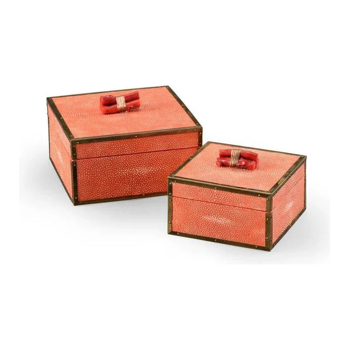 Faux Shagreen Wrapped Coral Box (Set of 2) - LOOMLAN - Wildwood - Boxes & Bowls