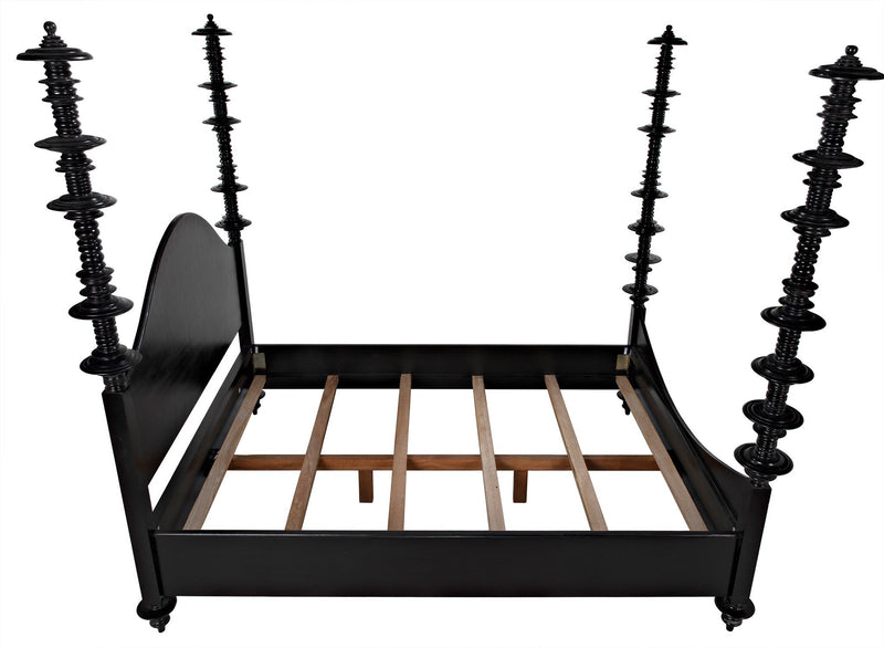 Ferret Wood Black Queen Bed-Beds-Noir-LOOMLAN