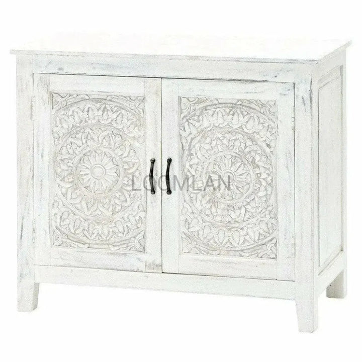 White Bohemian Hand Carved Accent Cabinet - LOOMLAN - LOOMLAN - Accent Cabinets
