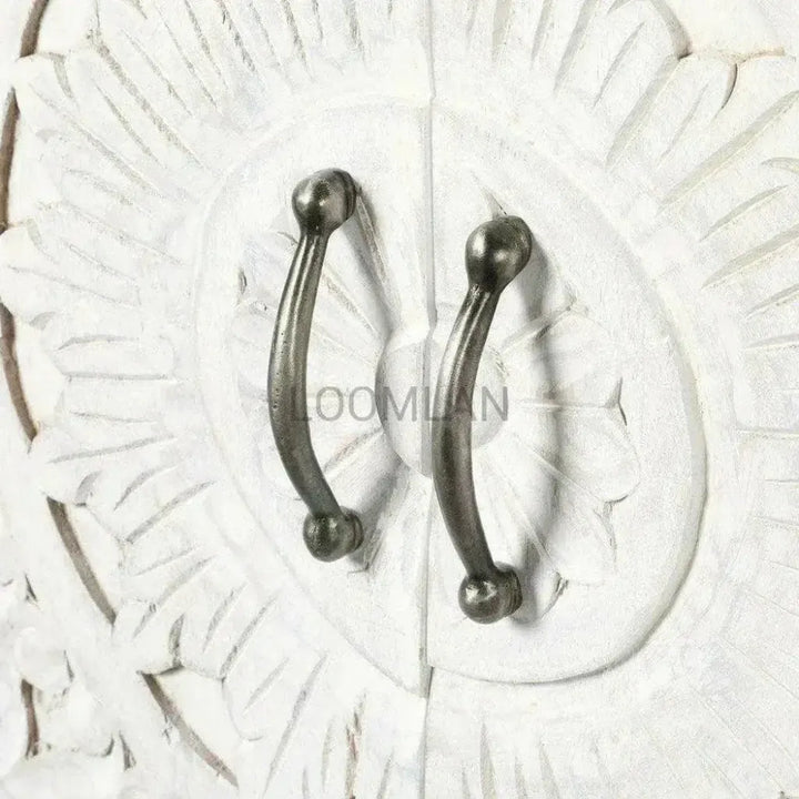 Boho White TV Stand with Sliding Doors - LOOMLAN - LOOMLAN - TV Stands & Media Centers