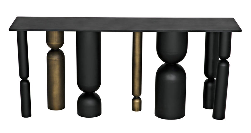 Figaro Console, Black Metal and Aged Brass Finish-Console Tables-Noir-LOOMLAN