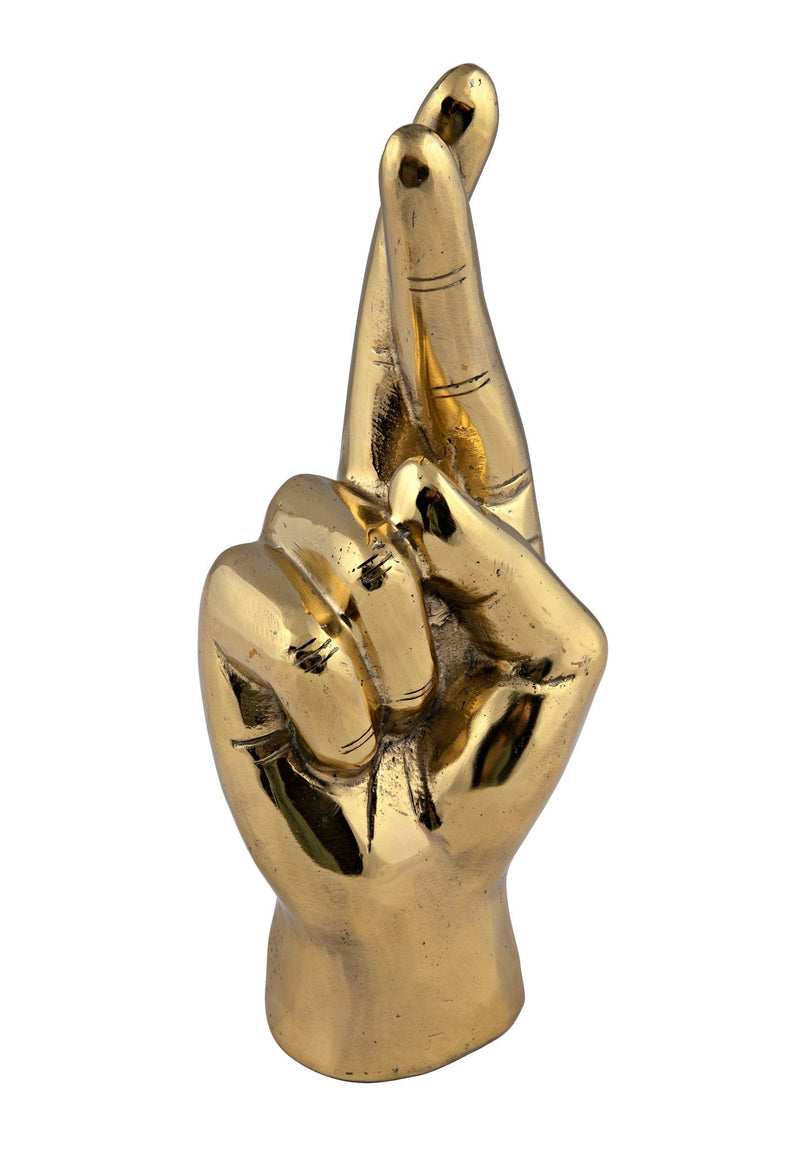 Fingers Crossed Antique Brass Sculpture-Statues & Sculptures-Noir-LOOMLAN