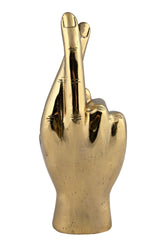Fingers Crossed Antique Brass Sculpture-Statues & Sculptures-Noir-LOOMLAN