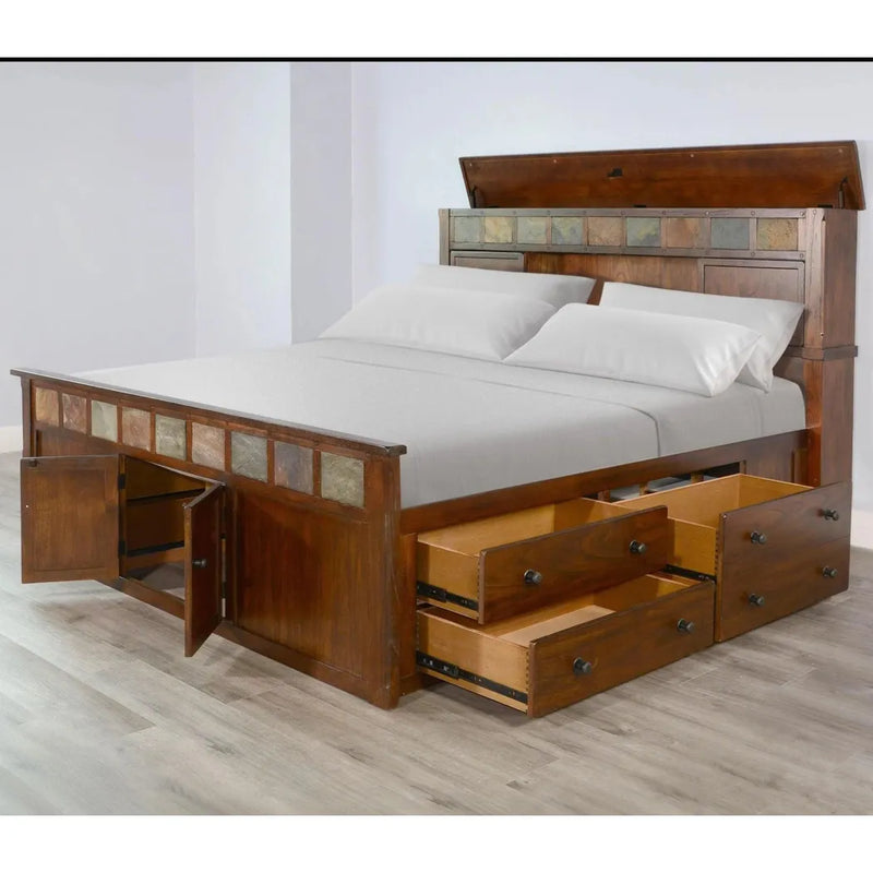 Finish Wooden Dark Brown Storage Bed