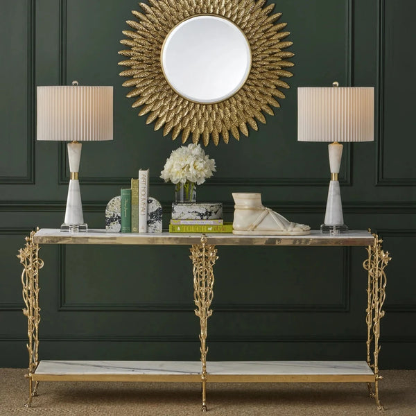 Fiore Elegant Brass Marble Top Console Table-Console Tables-Currey & Co-LOOMLAN