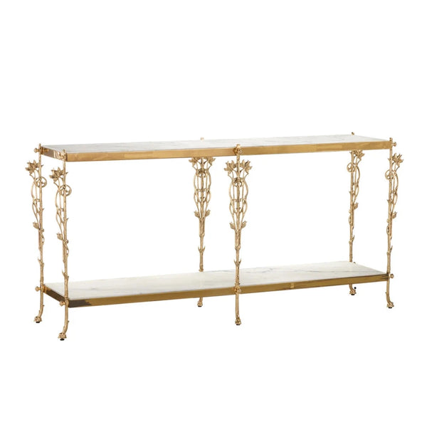 Fiore Elegant Brass Marble Top Console Table-Console Tables-Currey & Co-LOOMLAN