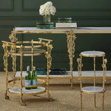 Fiore Brass Glass Top And Marble Shelf Bar Cart