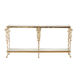 Fiore Elegant Brass Marble Top Console Table