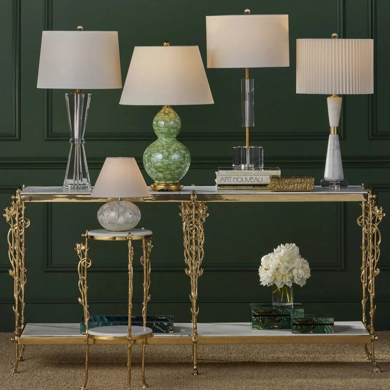 Fiore Elegant Brass Marble Top Console Table