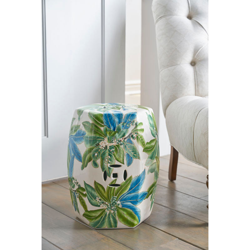 Floral White Glazed Porcelain Outdoor Garden Stool