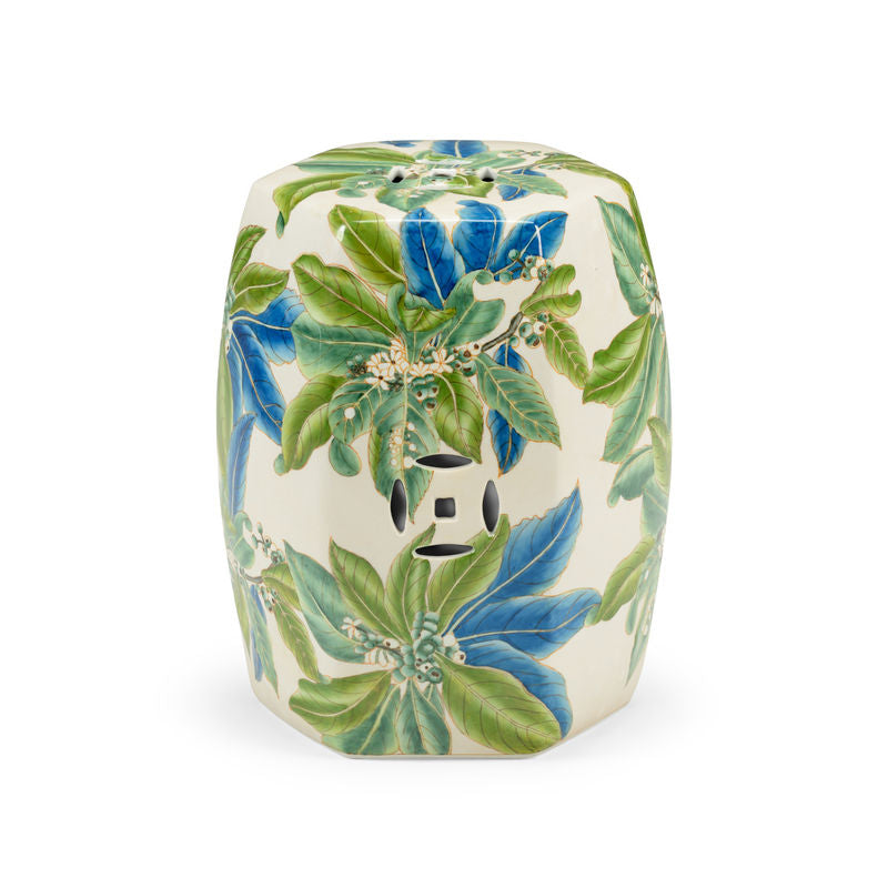 Floral White Glazed Porcelain Outdoor Garden Stool