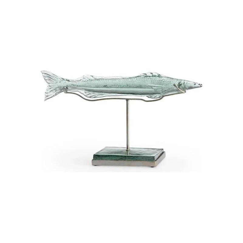 Green Glass Fish Sculpture on Iron Stand | LOOMLAN