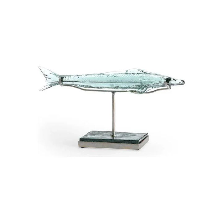 Green Glass Fish Sculpture on Iron Stand | LOOMLAN
