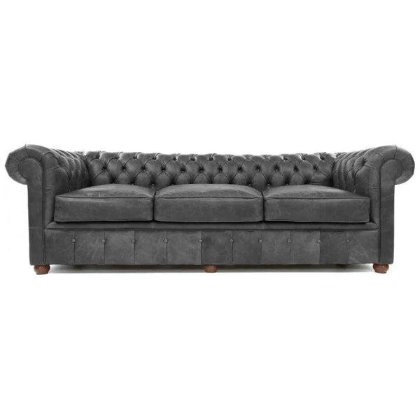 108" Wide Vintage Gray Chesterfield Leather Sofa Custom Made Sofas & Loveseats LOOMLAN By Uptown Sebastian